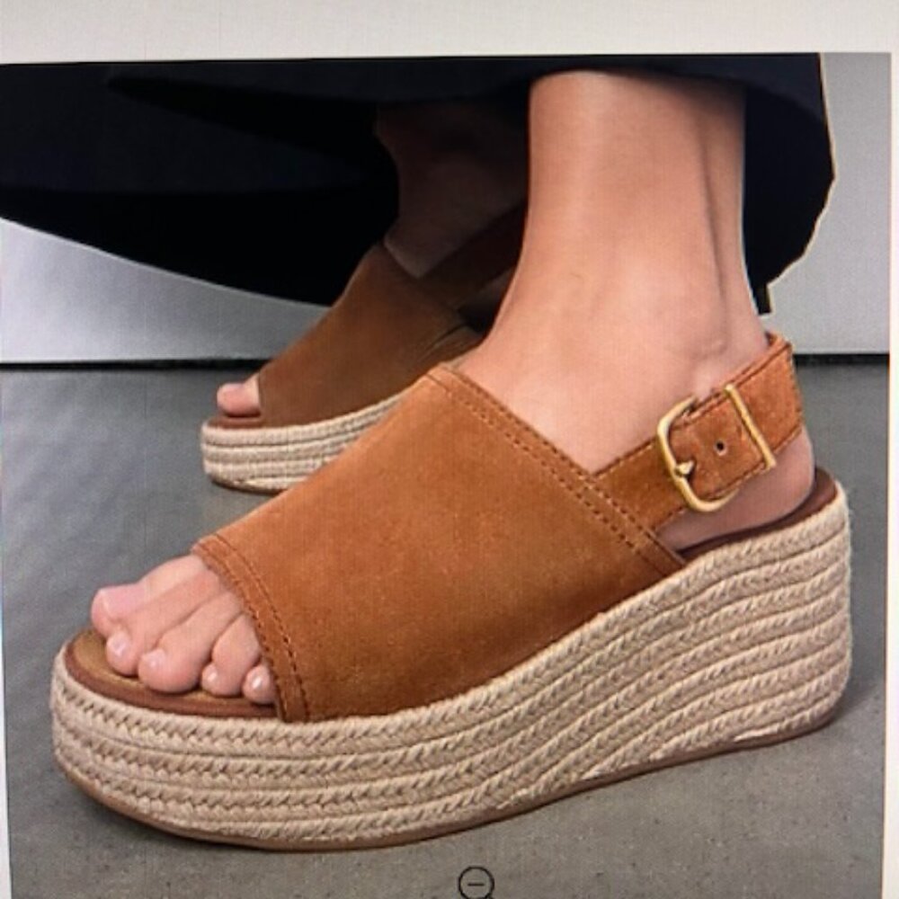 NIB FITFLOP sz 7 ESPADRILLE PLATFORMS WEDGE SANDALS TAN BROWN SUEDE w/ BOX